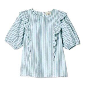 NWT Blue Striped Puff Short-Sleeve Ruffle Blouse - Women's Sizes XS, S Tops